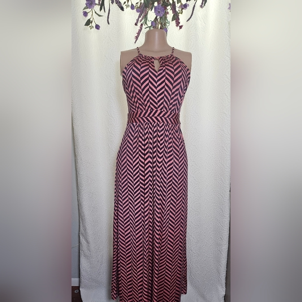 LOFT Red and White Sleeveless Halter Midi Sundress